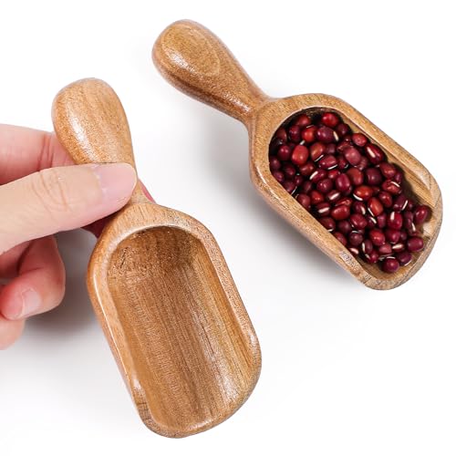 KFHENSOMR 2 PCS Mini Wooden Scoops for Canisters & Jars, Acacia Wood Scoops