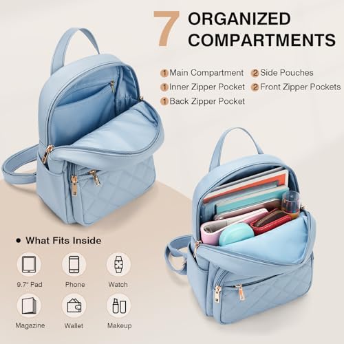 Image of Marvolia Mini Backpack Vegan Leather Small Backpack, Light Blue