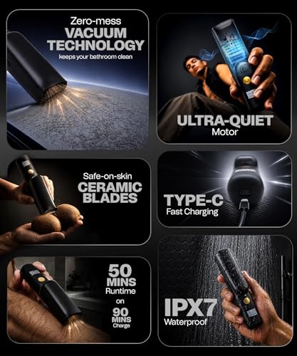 Image of Bombay Shaving Company AIR Vacuum Body Groomer For Men | Zero-Mess Body and Balls Trimming | Sleek Hard Case | Type-C Flash Charging | Safe-on-skin Ceramic Blades | Gifts For Men
