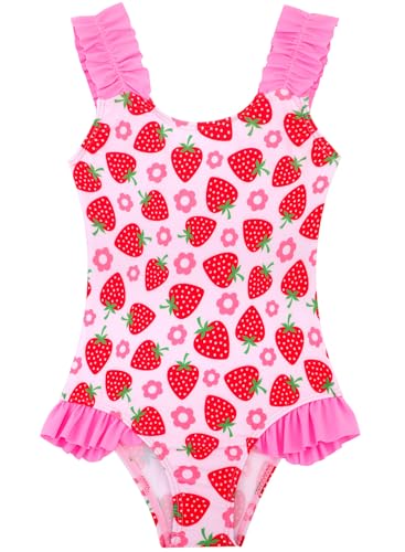 Image of XiaoMoSha Girls One Piece Swimsuit Ruffled Straps Bathing Suits Summer Swim Suit Quick Dry Beach Swimwear for Kids 3-10 Years