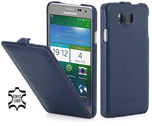 StilGut UltraSlim, Funda de Cuero para el Samsung Galaxy Alpha, Azul Marino