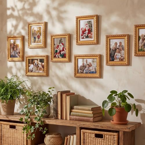 Image of 24 Pcs 5 x 7 Inch Gold Picture Frames Bulk Vintage Antique Ornate Retro Baroque Photo Frames with Backboard for Wall Hanging Tabletop Home Decor Wedding Christmas Display