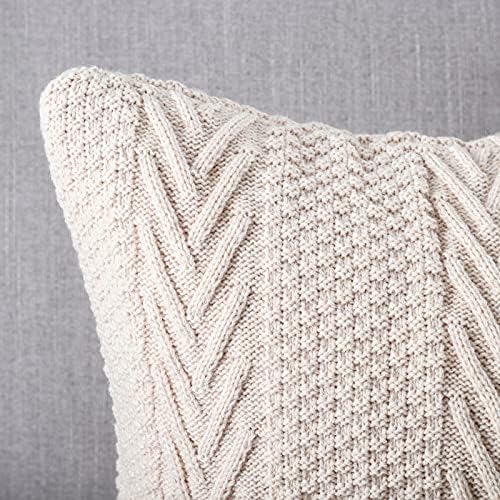 Mandioo Cotton Knitted Decorative Throw Pillow Covers Soft Cozy Outdoor Cushion Cases Luxury Modern Pillowcases for Couch Sofa Bed 18x18 Inches Beige