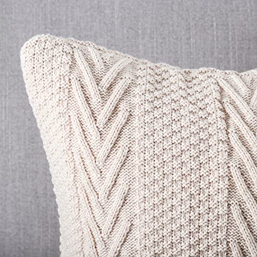 Mandioo Cotton Knitted Decorative Throw Pillow Covers Soft Cozy Outdoor Cushion Cases Luxury Modern Pillowcases For Couch Sofa Bed 20X20 Inches Beige #TOP2