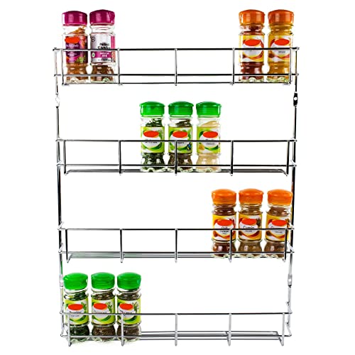 andrew james Spice Rack for Inside Cupboard Door, Wall Mounted Herb Rack, No Construction Needed, Metal Spice Organiser Storage Shelf for Back of Door, Fixings (4 Tier)