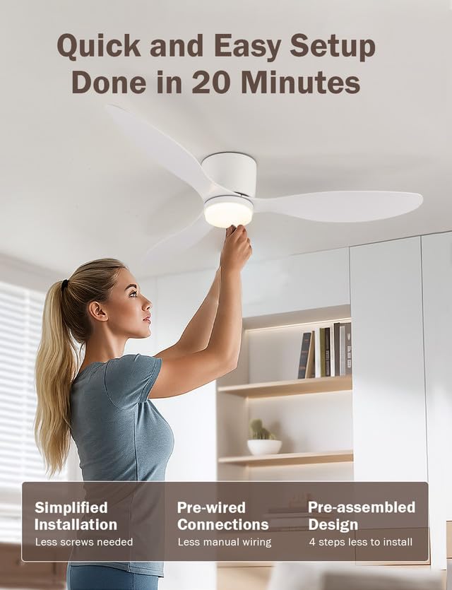 Deckenventilator mit Beleuchtung und Fernbedienung Leise, 106 cm Smart Ventilator Kompatibel mit Alexa, Dimmbar Sommer-Winter-Betrieb Deckenlampe Ventilator für Wohnzimmer, Schwarz