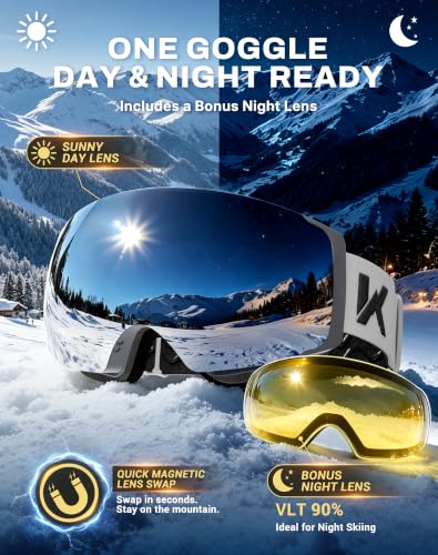 Image of Innerking Magnetic Ski Goggles, Interchangeable OTG Snowboard Goggles-Vlt10%