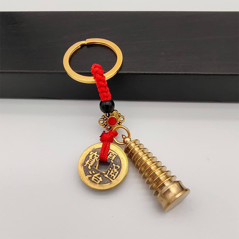 Chinese sleutelhanger met gouden munt, sleutelringen met vijf Chinese sleutelhanger met gouden munt, sleutelringen met vijf
