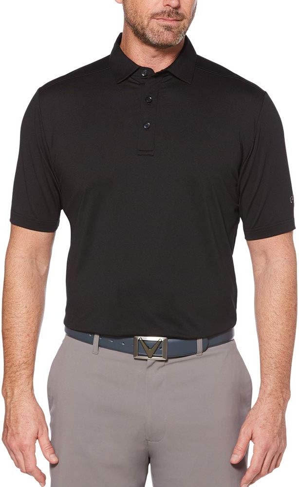 Callaway Men's Micro Hex Golf Performance Polo Shirt with Sun Protection, Solid Stretch Fabric