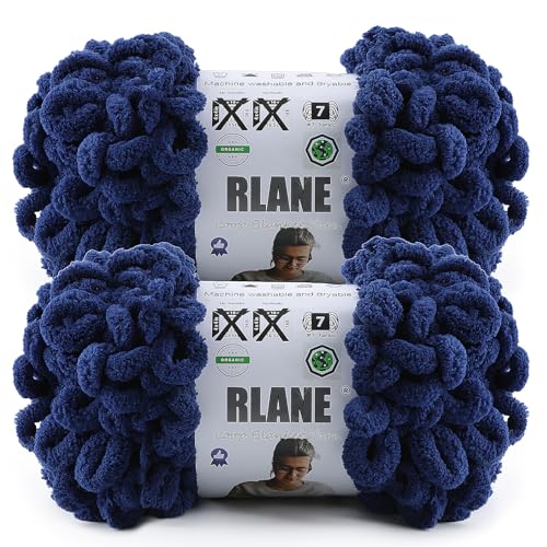 Image of Loop Yarn for Finger Knitting Soft - Chunky Yarn for Hand Knitting - 2 Pack of 180 G /6.4 Oz - #7 Jumbo - 18 Yards - Chenille Blanket Yarn for Crocheting Blankets Amigurumi (2, Navy Blue)