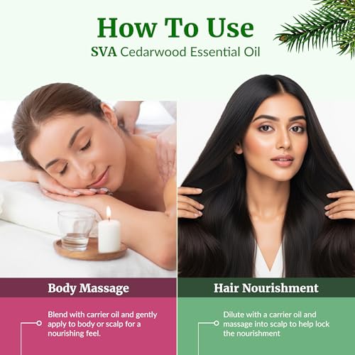 Image of SVA Cedarwood Essential Oil, Glass Bottle with Dropper, 4 Fl Oz (118 ml) | Cedarwood Oil for Hair Care, Scalp Care, Body Massage, Diffuser, Home Fragrance, Soap Making, Room Spray & DIY Projects