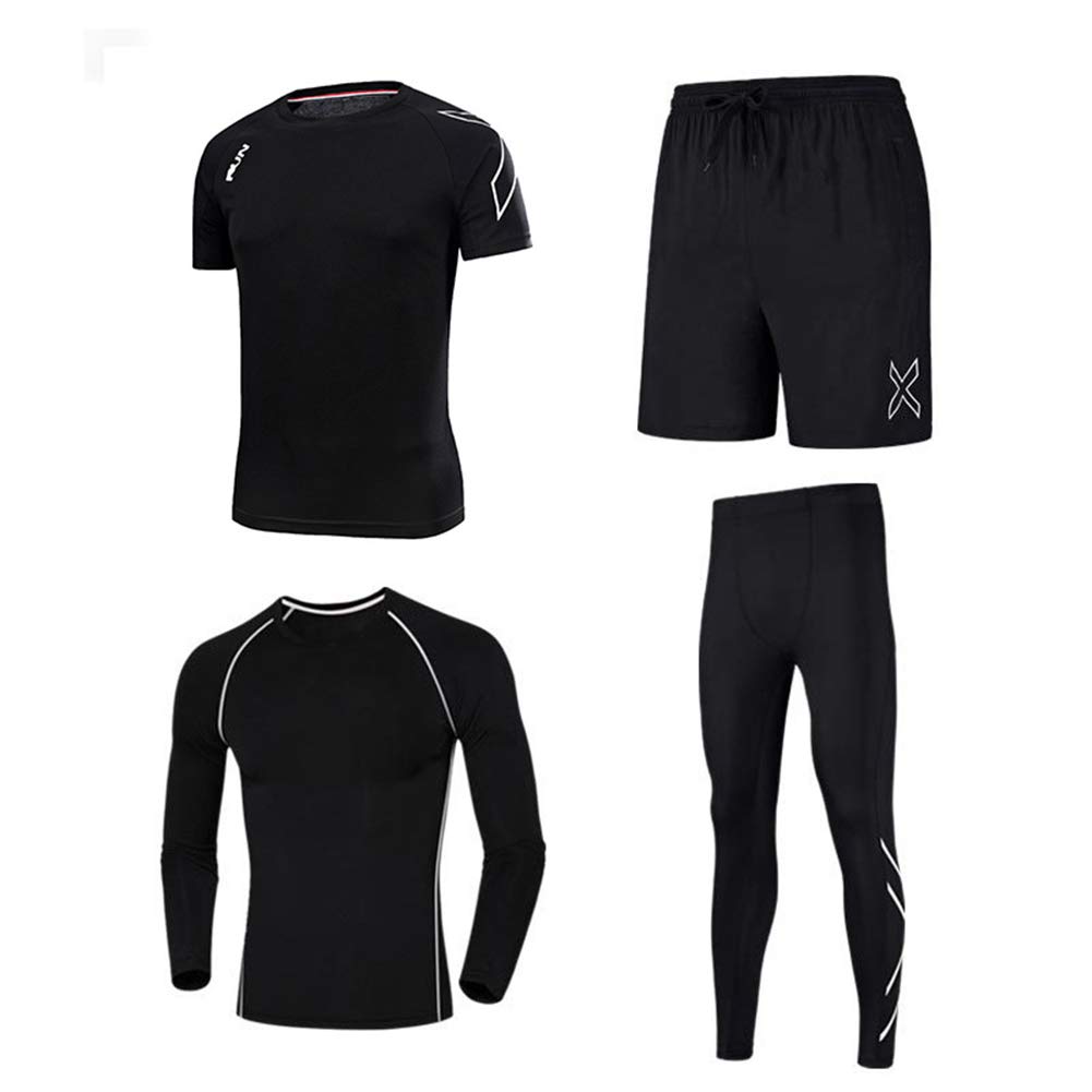 Moda odzież fitness, czteroczęściowy dres treningowy, odzież sportowa dla mężczyzn, elegancka, czarna, L