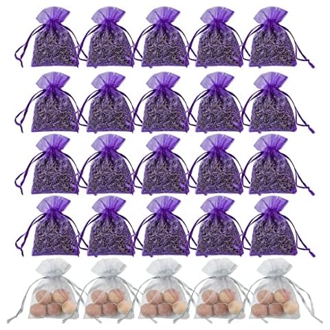 HARMOSO 20 Lavender Sachets and 5 Cedar Bags, Home Fragrance Sachets for Drawers and Closets Fresh Scents, dried lavender flower and Cedar Balls,Gift Bags Pack of 25 Cover