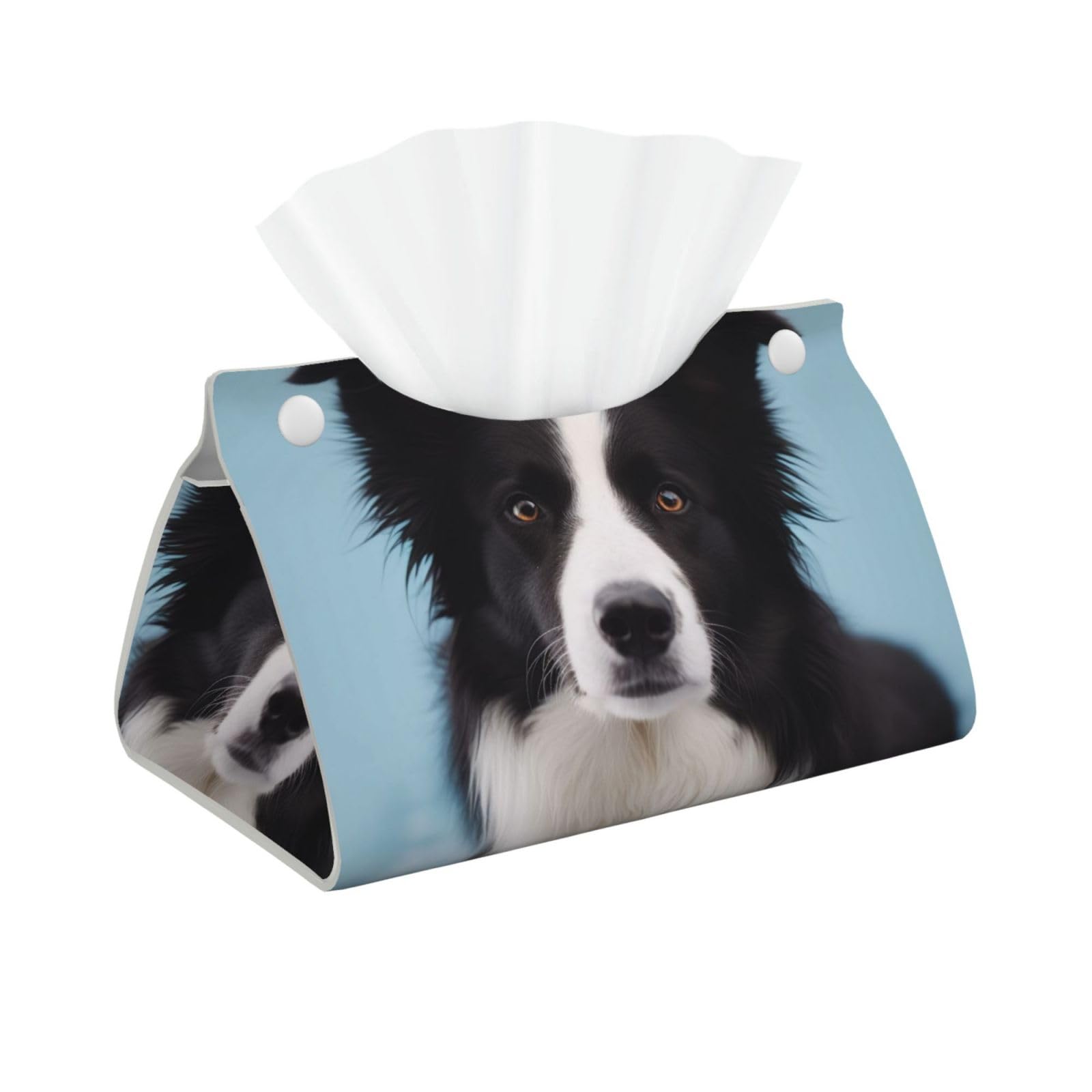 Border Collie Print Tissue Box Cover Foldable Tissue Storage Box Leather Tissue Cube Box Holder for Living Room Bedroom Office Car Home Decor