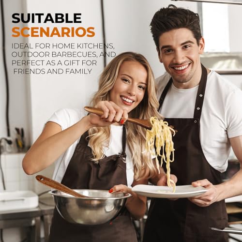 2Pcs Teak Wood Pasta Server, Wooden Spaghetti Noodle Spoon Set with Teech, Long Handle Spaghetti Fork and Spoon Set - Image 7