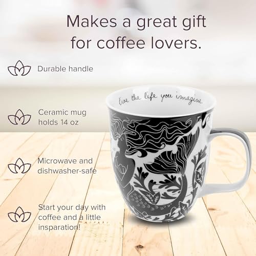 image for Karma Gifts 16 oz Black and White Boho Mug Mermaid - Cute Coffee and T