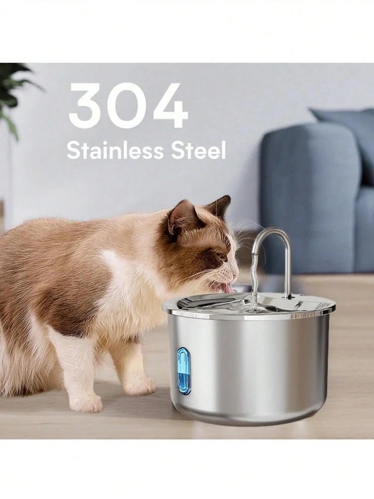 Fuente de Agua para Gatos de Acero Inoxidable con Bandeja