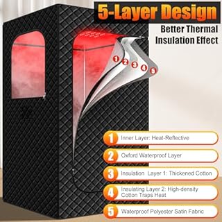 iTHERAU Portable Steam Sauna Box for Home, Indoor Personal Infra.red Saunas Spa Tent Full Body at Home for Relaxation with Light, 3L Steamer, Folding Chair, 15 Levels