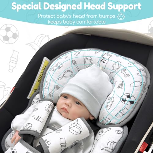 Image of Infant Car Seat Insert, Reversible Newborn Carseat Insert Head Body Support with Strap Covers, Baby Car Seat Cushion Insert for Stroller, Baby Swing, Rocker, Bassinets, Pushchair