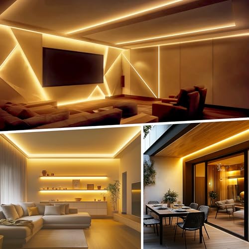 Image of Shine Decor LED Strip Light Easy Connectable, 2800K Warm White Cold Resist Weatherproof Plug-in for Indoor Outdoor, 101 LM /FT Dimmable Bright Eco Rope Lighting 16.4FT, 120V Whole Set ETL Listed