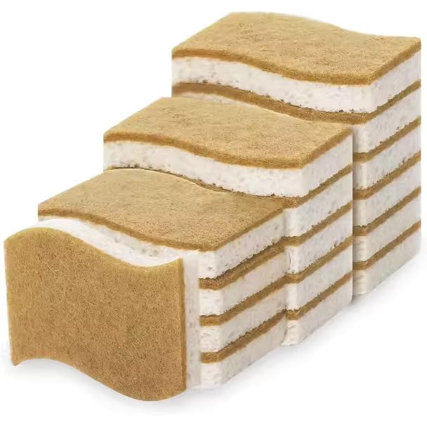 Image of Natural Coconut Fiber Sponge for Kitchen Cleaning, Multi-Color, 4.3 x 2.8 x 0.8 inches Pack 12 UND
