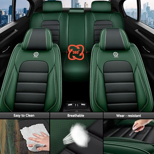 Image of Universal Car Seat Covers for Honda Prologue 2006-2026 Anti-Slip Seat Covers,Waterproof Faux Leather Full Coverage Car Seat Protectors Interior Accessories(5Pcs Standard /Black&Green)