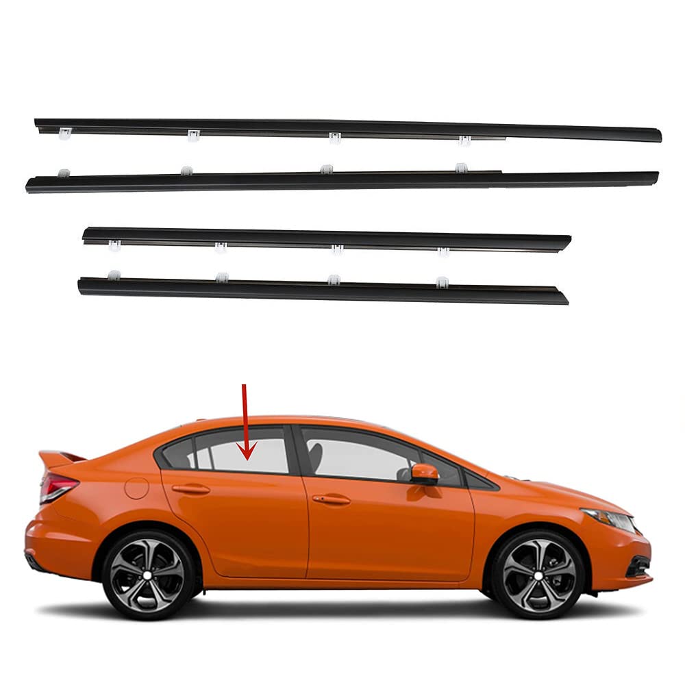 Hauking 2012-2015 Civic 72410-Tr0-A01 4Pcs Weatherstrip Window Seal Car Window Moulding Trim Compatible With 2012-2015 Honda Civic, Replaces# 72450-Tr0-A01, 72910-Tr0-A01, 72950-Tr0-A01