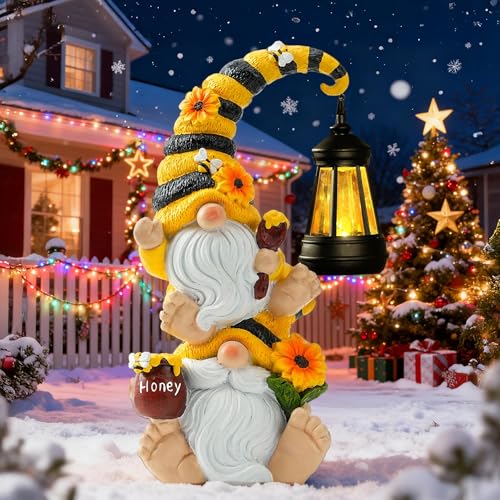 QZZP Christmas Solar Bee Garden Gnomes with LED Lantern...