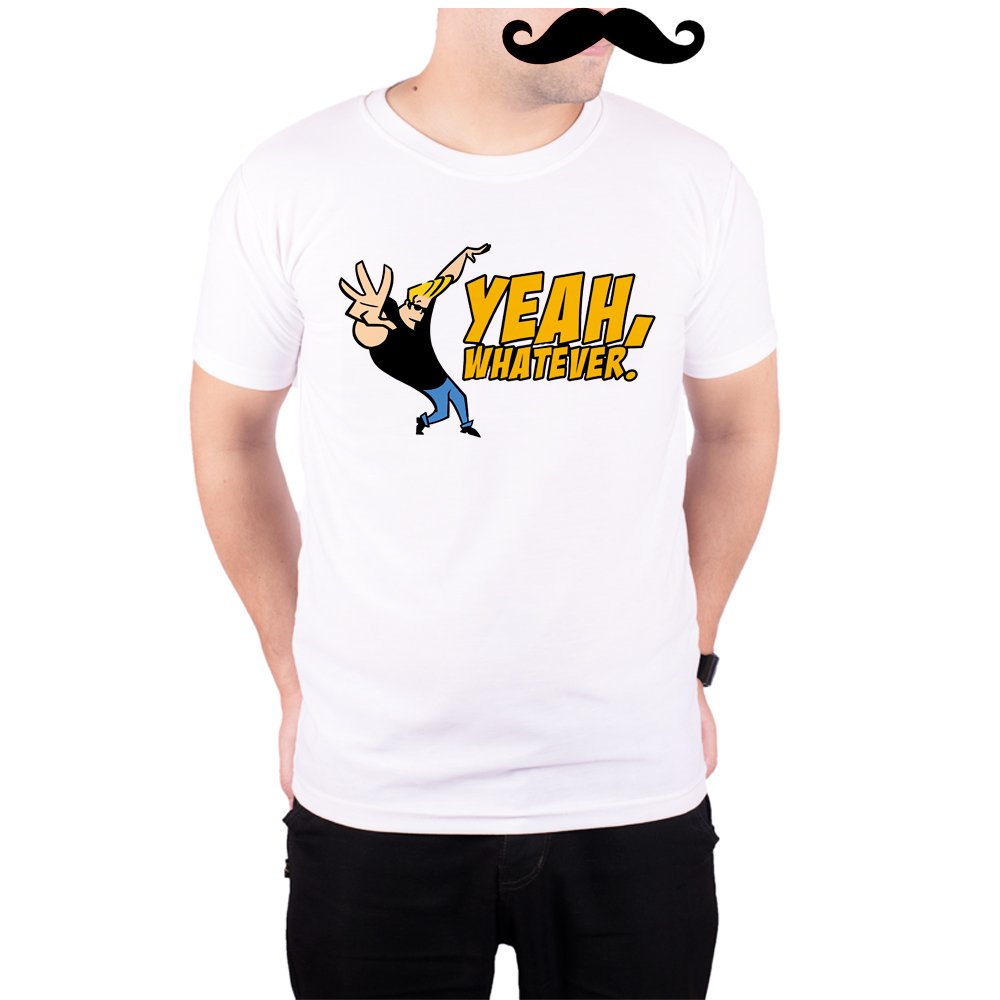 Mooch Wale Johnny Bravo Yeah Whatever White Quick-Dri T-Shirt for Men