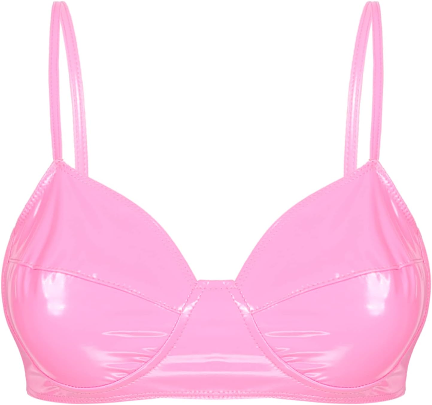YiZYiF Women's Wet Look Patent Breast Harness Bra Latex Solid Plunge Push Up Bralette Clubwear