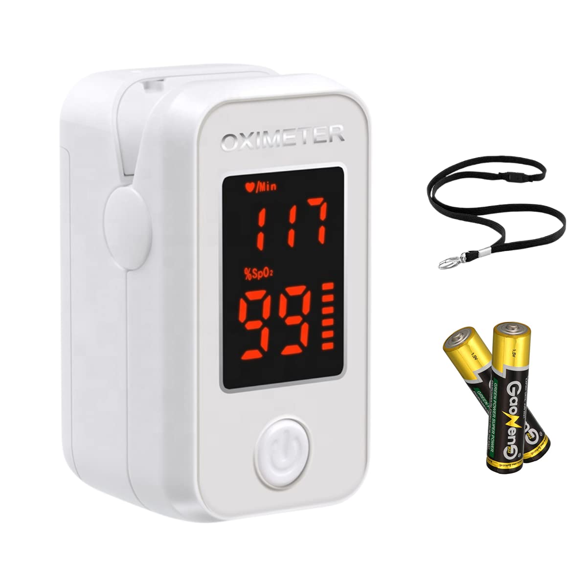 Fingertip Pulse Oximeter | FDA and CE Approved | Oxygen, Sats & Heart Rate Monitor | Accurate & Portable Oxygen Monitor Finger for Adult and Child with Batteries and Lanyard