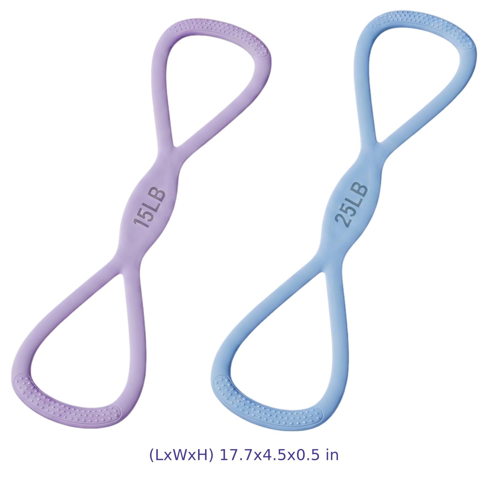 2 szt. taśmy oporowe Figure-8, silikonowe, o wysokiej elastyczności, fioletowe i niebieskie, do jogi, na ramiona i klatkę piersiową, formowanie pleców, do domu i na siłownię, 17,7 x 4,5 x 1,2 cm