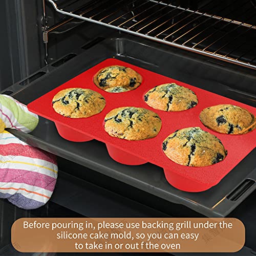 Jumbo Muffin Pan Silicone, European Lfgb Cupcake Pan 6 Cups, Non-Stick Deep Cupcake Baking Pan, Silicone Large Muffin Molds, Muffin Tins Bpa Free, Set Of 2 Red #TOP3