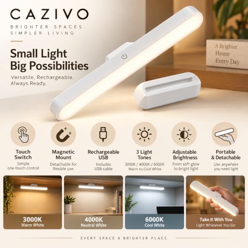 Image of 30cm Magnetic Rechargeable LED Light, Touch-Control Dimmable Under Cabinet Lamp with Multiple Light Modes for Wardrobe, Kitchen, Makeup Mirror and Car Interior