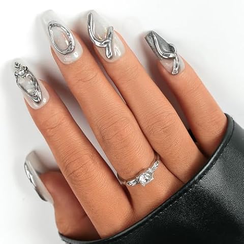 Sethexy Long Coffin Press on Nails Rhinestones Cat Eye Fake Nail Line False Nails Artificial Acrylic Nails Glossy Glue on Nails for Women and Girls 10Pcs Cover