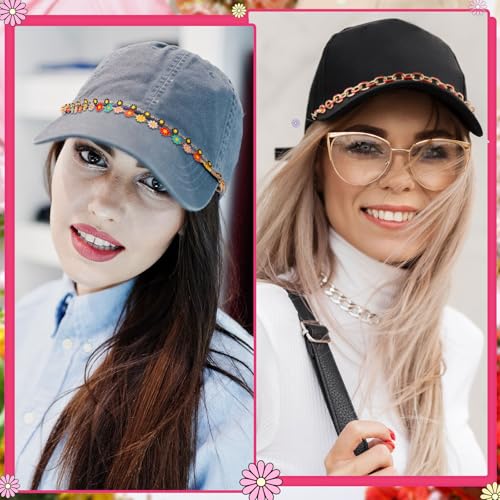 Image of Geyoga 9 Pcs Trucker Hat Chains Trucker Hat Charms Women Man Bill Decoration Detachable DIY Metal Chain for Mesh Baseball Cap(Multicolor,Flower)
