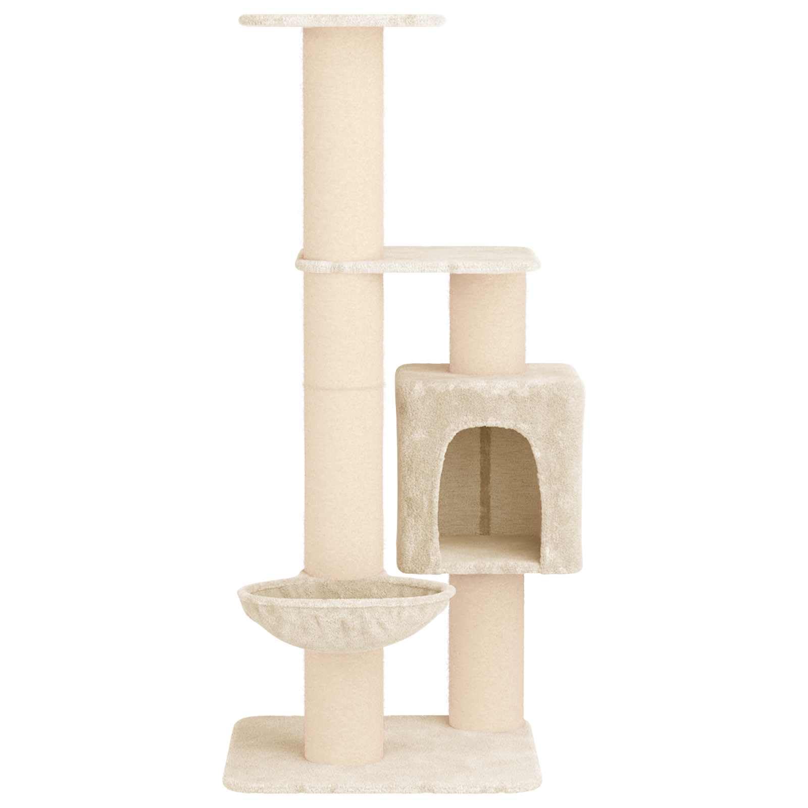 Katzenbaum mit Sisal-Kratzsäulen & Katzenhöhle Creme 137 cm | Mehrstöckiger Kletterturm für das Wohnzimmer und Schlafzimmer, der Spielspaß und gemütliche Rückzugsorte vereint.