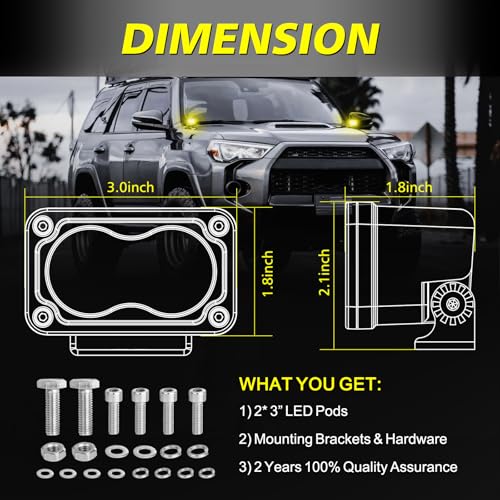Image of Yellow LED Pods 3 inch 40W CREE LED Ditch Lights Off Road Lights | High Intensity CREE LEDs, Spot Flood Combo Small Yellow LED Fog Chase Lights for Truck Motorcycle SUV UTV ATV Dirt Bike
