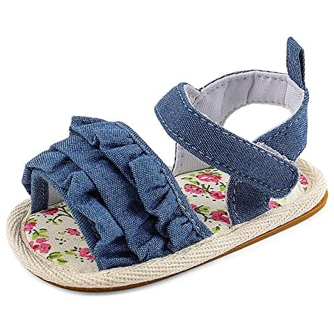 CHEERFUL MARIO Baby Girls Sandals Infant Girls First Walking Shoes Blue 6-12 Months Cover
