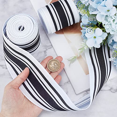 GORGECRAFT 12 Yards Black White Stripe Ribbon Wired Ribbon 2-1/2 inch Black Burlap Ribbon Ivory Stripe Edge Black Wired Christmas Ribbon for Wreath Garland Bow Making DIY Crafting Rustic Party Decor - Image 3