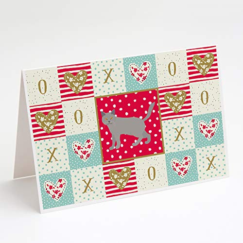 Caroline's Treasures CK5577GCA7P Chartreux #2 Cat Love Greeting Cards and Envelopes Pack of 8, Red Blank Cards with Envelopes Whimsical A7 Size 5x7 Blank Note Cards