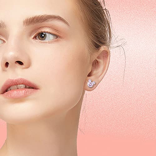 Mouse Shape Stud Earrings 925 Sterling Silver Stud Earrings for Women Jewelry (Mouse Pink)4