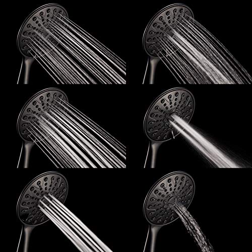 Couradric Handheld Shower Head, 6" Oil-Rubbed Bronze Face 6 Spray Setting Shower Head with High Pressure, Brass Swivel Ball Mount and Extra Long Flexible Stainless Steel Hose