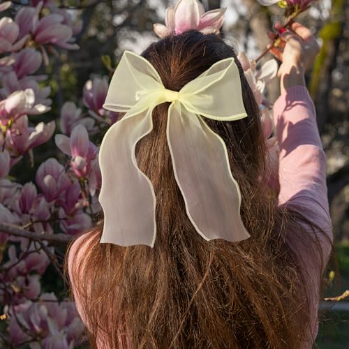 Pinza moño grande para cabello, lazo amarillo elegante miniatura 6