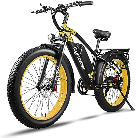 Cyrusher XF650 Hardtail Moutain Ebike 750W Motor 48V 16Ah Integrated Battery Chaoyang All Terrain Fat Tires Electric Bike for Adults Shimano 7-Speed Front Fork Suspension Smart Display (XF650,Yellow)
