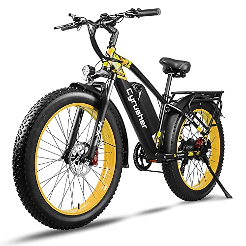 Cyrusher Xf650 Hardtail Moutain Ebike 750W Motor 48V 16Ah Integrated Battery Chaoyang All Terrain Fat Tires Electric Bike For Adults Shimano 7-Speed Front Fork Suspension Smart Display (Xf650,Yellow) #TOP4