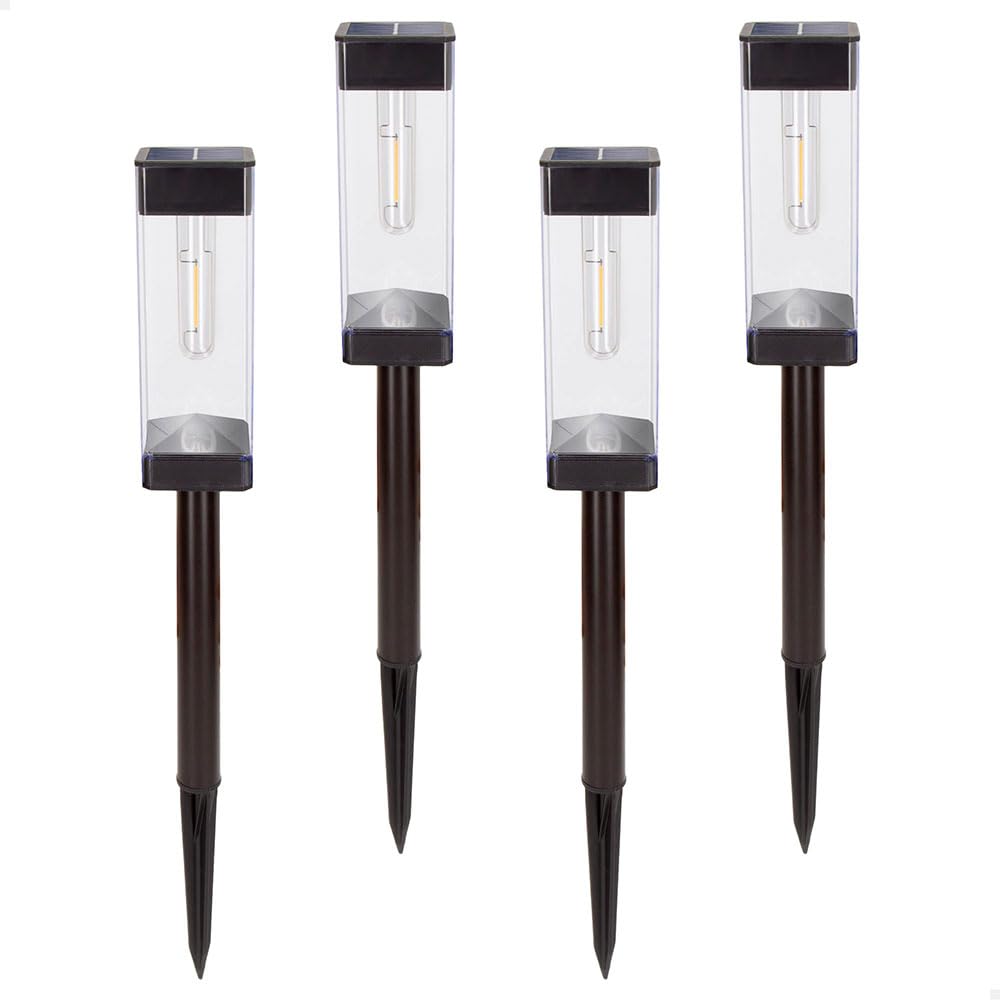 AKTIVE Set of 4 LED Solar Beacons, 6 Lumens, Outdoor Lighting for Garden and Paths, Warm Light, with Stake, Solar Charging, On/Off Button, IP44, Autonomy 8h, Installation Without Cables (61575)
