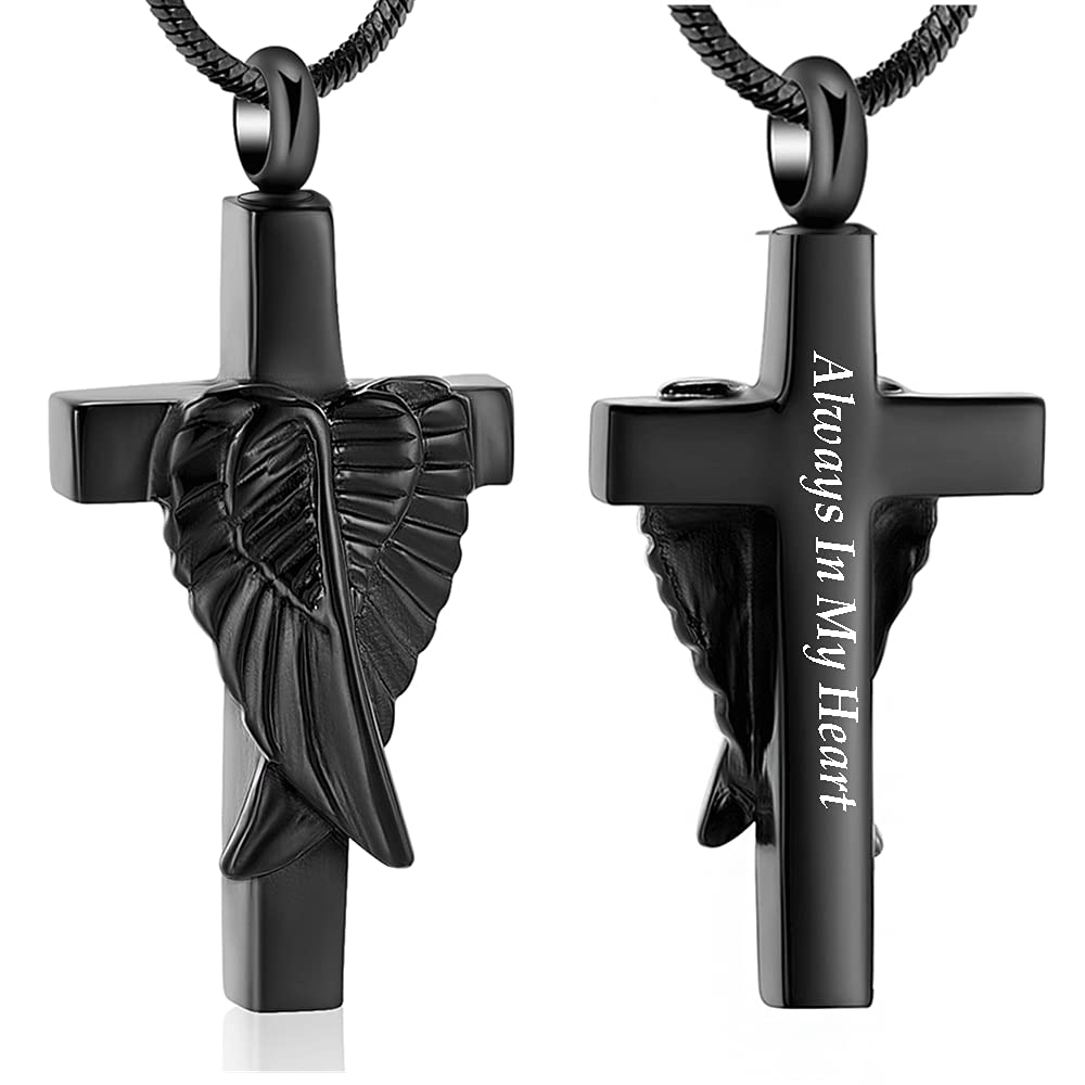 Cremation Urn Jewelry Angel Wings Cross Urn Pendant Memorial Remains Ashes Keepsake Necklace