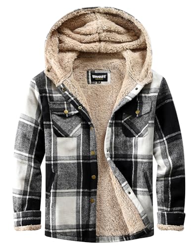 Elesuit Women's Fleece Flannel Jacket Plaid Sherpa Lined Jacket Long Sleeve Button Down Hooded Jackets for Women