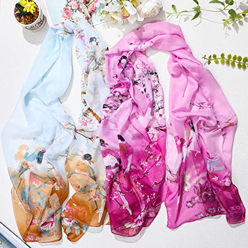 Sureio 6 Pcs Scarves for Women Lightweight Summer Floral Print Pattern Scarf for Women Dressy Long Thin Scarf Shawl(Pretty Style)4